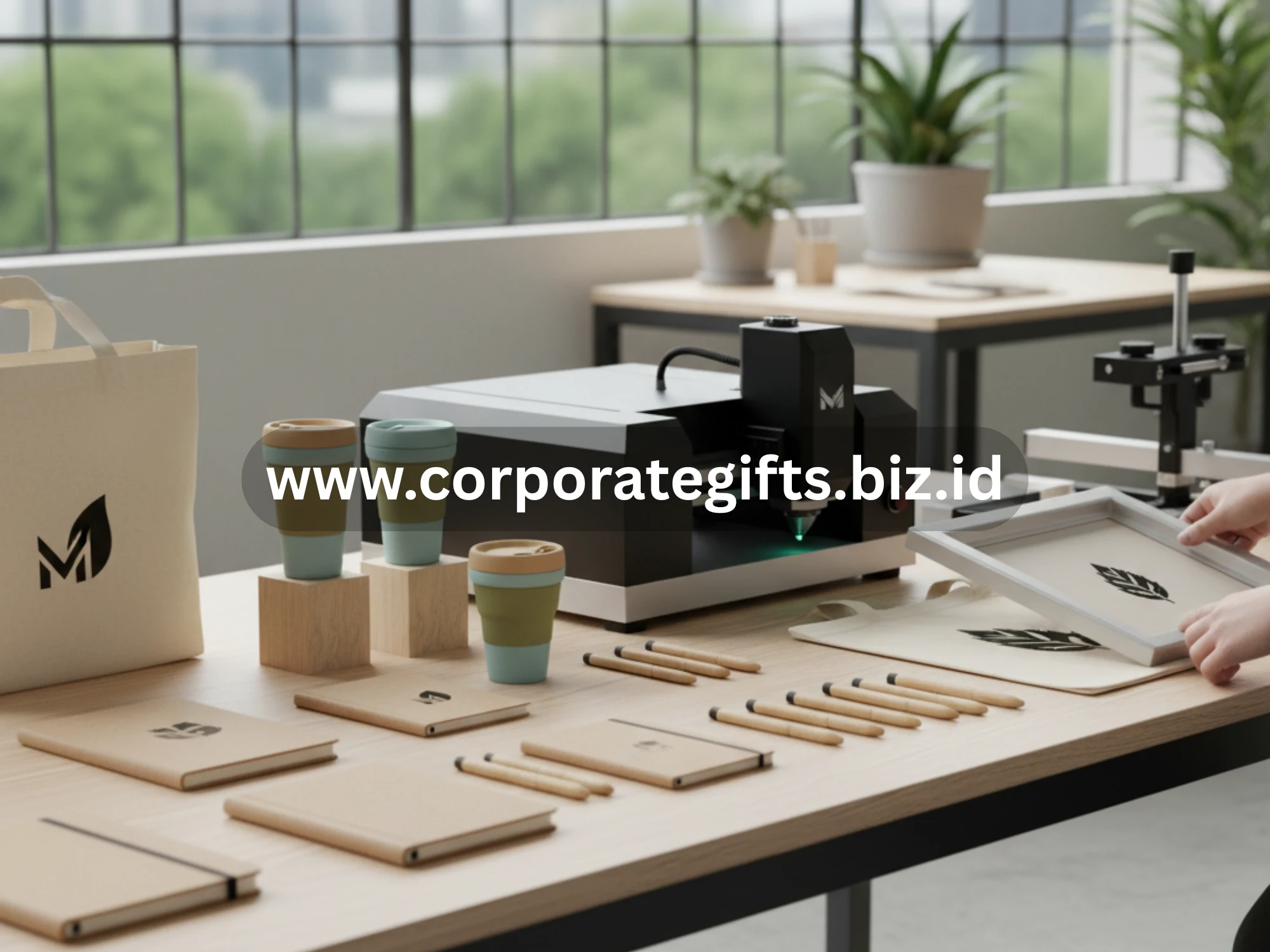 Proses Custom Logo pada Souvenir Perusahaan.